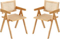 Tiita Rattan Accent Chairs, Mid Century Modern Dining Chairs Set of 2, Bamboo Living Room Chair for Reading Room Dining Kitchen, Wood
