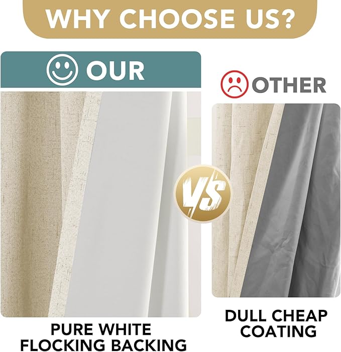 H.VERSAILTEX 100% Blackout Curtains for Bedroom Thermal Insulated Linen Textured Curtains Heat and Full Light Blocking Drapes Living Room Curtains 2 Panel Sets, Bleached Sand, 52x84 Inch