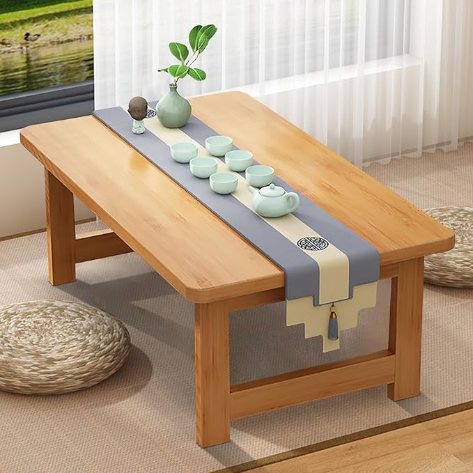 Japanese Floor Sitting Table, Folding Wood Tea Table Chabudai Japanese Coffee Table Low Table for Living Room Home Tatami Office (B 31.5 * 15.7 * 11.8 INCH)