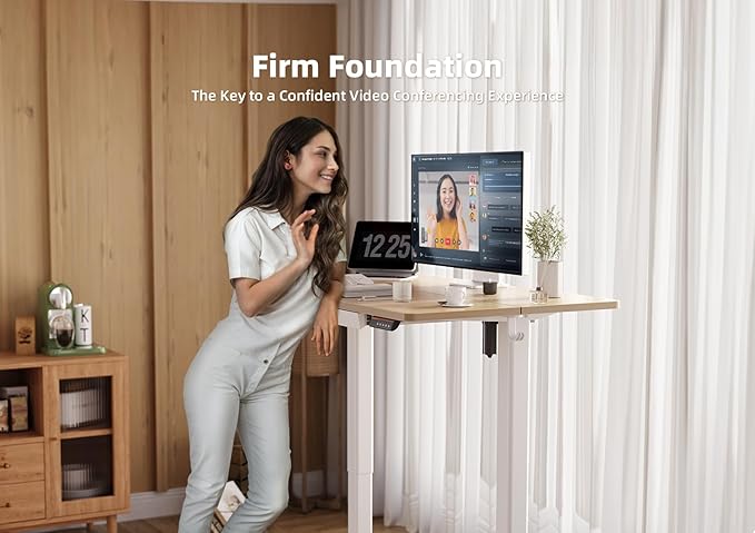 YDN Standing Desk with Drawers, Height Adjustable Desk 55 x 24 Inch, Electric Sit Stand Home Office, Natural