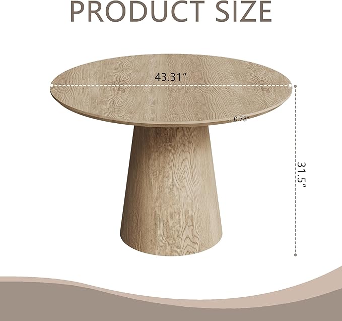 Round Dining Table for 4, 43" Wood Round Kitchen Table, Circle Dining Tables for Kitchen Living Room, Small Spaces