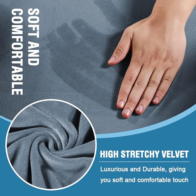 H.VERSAILTEX Sofa Cover 3 Piece Sofa Slipcovers Thick Velvet Couch Cover Furniture Protector Stretch Sofa Covers for 2 Cushion Couch with 2 Individual T Cushion Covers Washable, Stone Blue