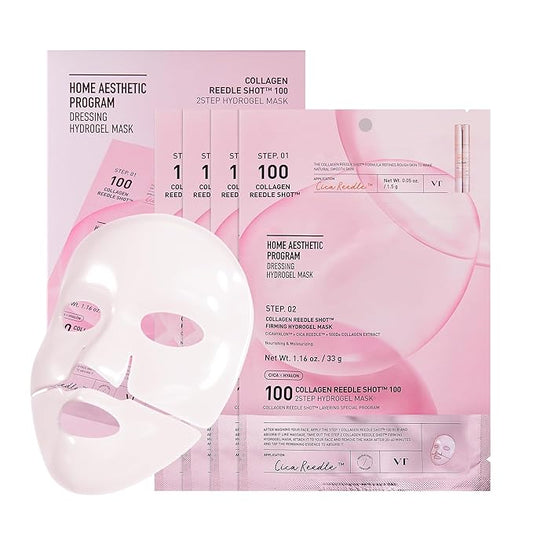 VT COSMETICS Collagen Reedle Shot 100 2-Step Hydrogel Mask (34.5g x 4ea), Firming & Elasticity Care, Exosome 500Da, Fine Lines, Hydrating Overnight Melting Mask, Korean Skincare, Facial Gel Mask