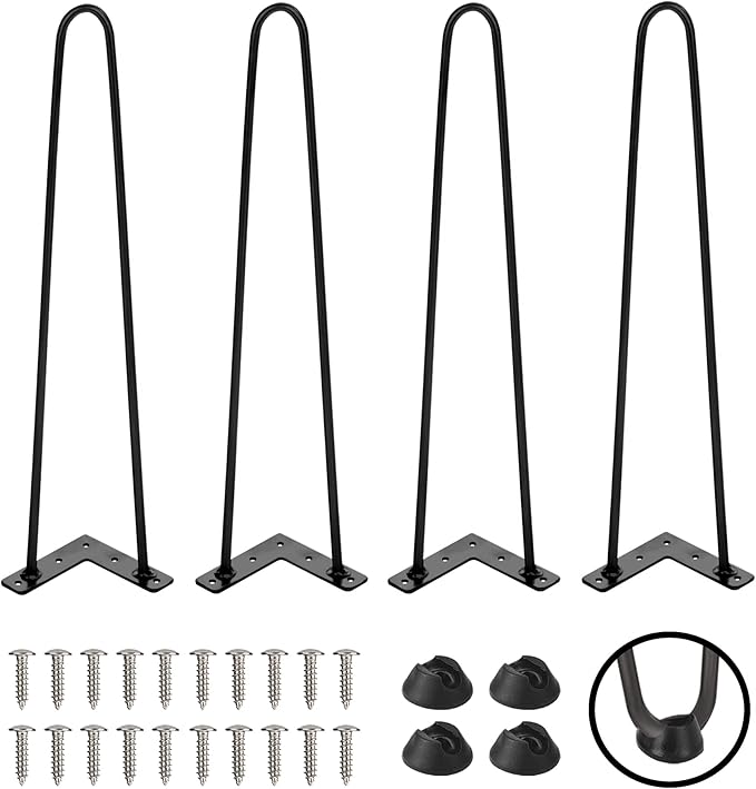TEN49 Heavy Duty Hairpin Table Legs - 20 Inch Industrial Black Furniture Legs - Solid Rods Metal Legs for Table - Fit for Mid-Century Modern Desk, Bed End, Coffee Table Feet, TV Stand, Chair Legs