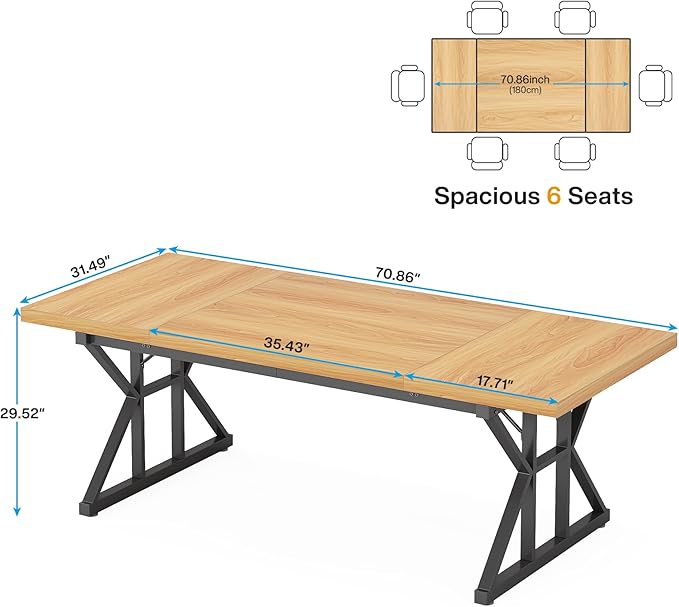 Tribesigns 70.8-Inch Executive Desk, Large Computer Office Desk Workstation, Modern Simple Style Laptop Desk Study Writing Table Business Furniture for Home Office (Light Walnut/Black, 70.8 Inch)