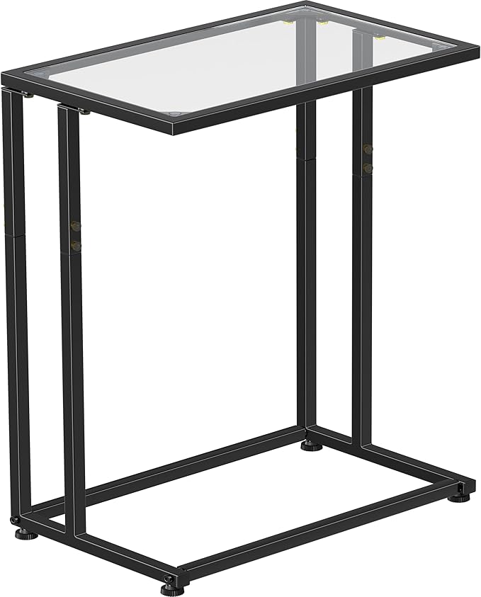 Simple Trending C Table Tempered Glass End Table, Couch Side Table, Snack Sidetable with Metal Frame, TV Tray Table for Small Space, Sofa Couch and Bed Side Table, Black
