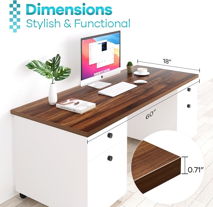 Kaboon Universal Tabletop 60"x18", Solid One-Piece Melamine Table Top, Double L-Desk Floating Desk DIY, Home and Office,Dark Walnut