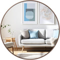 30 inch Circle Wall Mirror, Brushed Bronze Metal Framed Round Mirror for Bathroom Vanity, Bedroom Decor, Living Room, Entryway