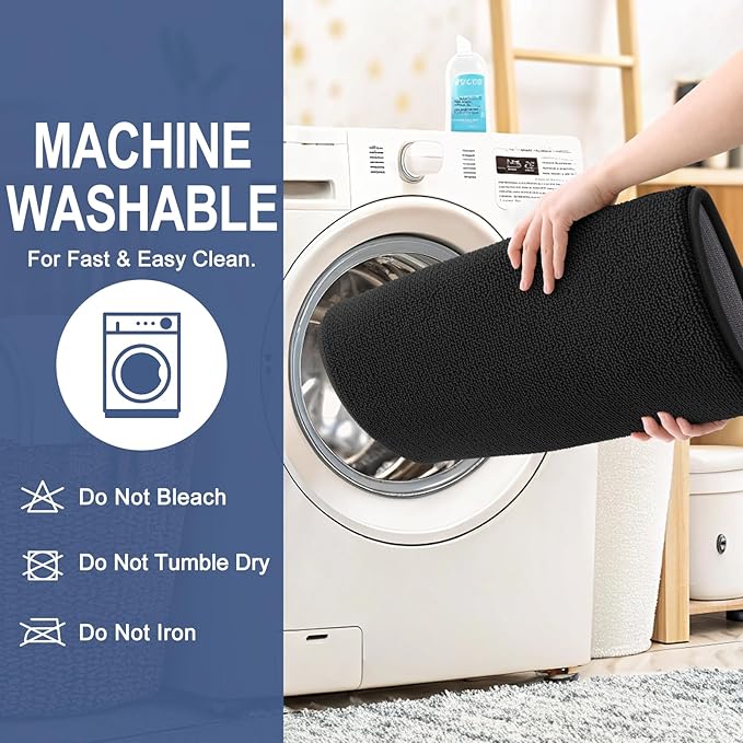 OLANLY Thick Memory Foam Bath Mat Rug 59x20, Extra Soft Absorbent Bathroom Rug, Quick Dry Bath Mats, Non-Slip, Machine Washable Carpet for Bathroom, Tub and Shower, Home Decor Accessories, Black