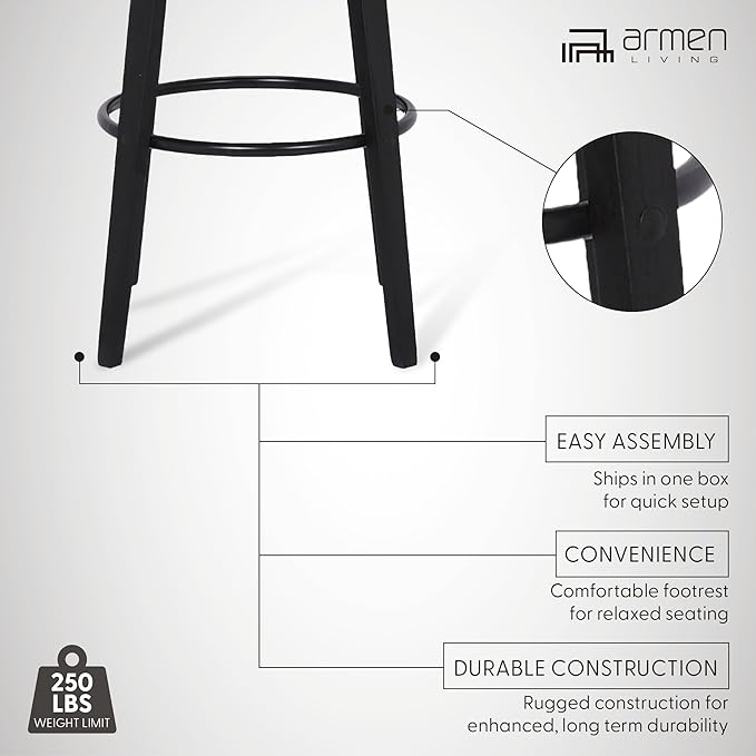 Armen Living Shelly 30" Bar Height Swivel Gray Faux Leather and Black Wood Bar Stool - Set of 4