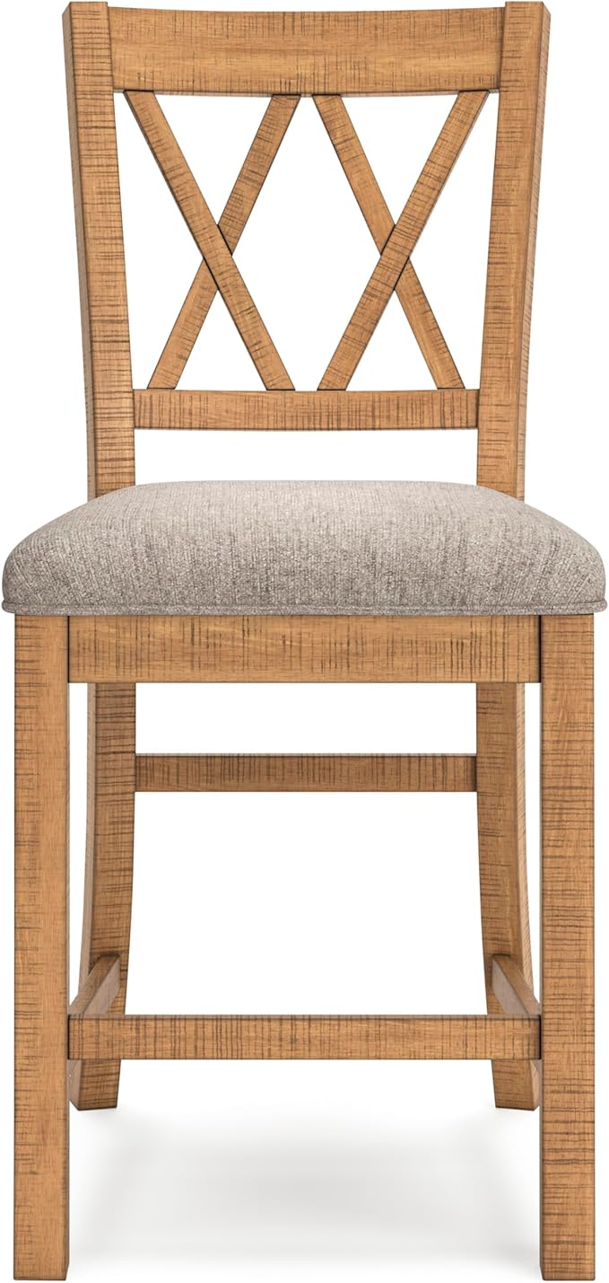 Signature Design by Ashley Havonplane Rustic Armless 25.63" Counter Height Upholstered Bar Stool with Foot Rest, Set of 2, Light Brown & Light Gray