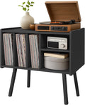 Record Player Stand with Vinyl Storage, Wooden Record Player Table with 5 Cabinet, Large Vinyl Record Player Stand, Record Player Holder, Record Player Shelf for Office Living Room, Black