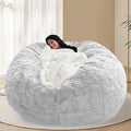 BCU 7FT Big Bean Bag for Adults Kids Without Filling Oversized Bean Bag Chair Cover for Stuffed Animal Storage, Silver White