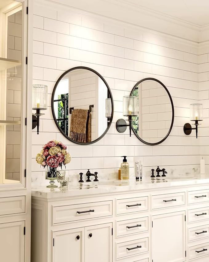 Growsun 15.7'' Black Round Mirror, Circle Wall Mirror for Bathroom Vanity, Entryway Living Room with Metal Frame for Home Decor