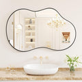WEER Irregular Wall Mirror, 24x36 inch Black Asymmetrical Mirror Wall Mounted Mirrors Decorative, Abstract Wavy Aluminum Alloy Frame Mirror for Bathroom, Bedroom, Living Room, Entryway