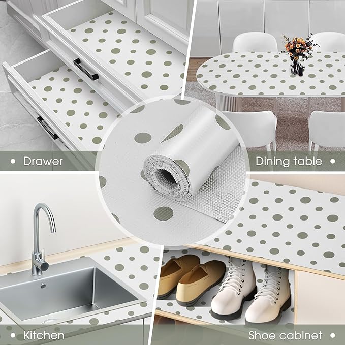 Beautysaid Shelf and Drawer Liner for Kitchen Cabinet, Non Adhesive Non Slip Shelf Paper Waterproof Washable Thickened for Dresser Pantry Shelve Bathroom Protector Liner(Polka Dot,18 in x 30 FT)