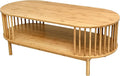 VaeFae Oval Coffee Table, Bamboo Coffee Table for Living Room, 2-Tier Wooden Farmhouse Center Table with Storage Shelf
