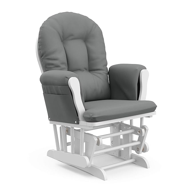 Storkcraft Premium Hoop Glider & Ottoman (White/Gray) — GREENGUARD Gold Certified Nursery Glider, Solid Wood Craftsmanship, Smooth-Gliding Nursery Chair and Ottoman, Award-Winning