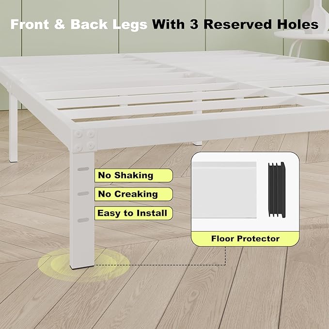12 Inch White King Size Bed Frame, Heavy Duty King Size Platform Bed Frame, Mattress Foundation, No Box Spring Needed, Easy Assembly, Noise-Free