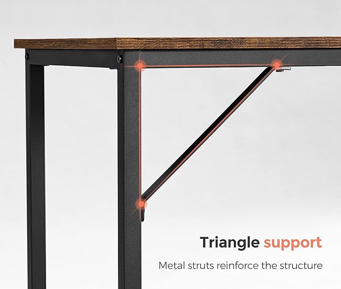 VASAGLE Computer Desk, Office Work Desk, 23.6 x 53.1 x 29.9 Inches, for Study, Bedroom, Home Office, Living Room, Rustic Brown and Ink Black ULWD043B01
