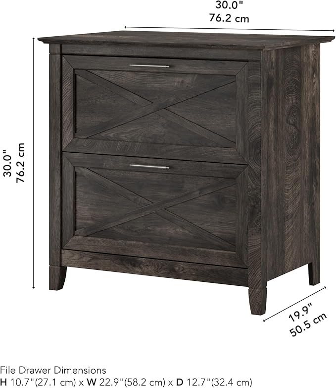 Bush Furniture Key West 2 Drawer Lateral File Cabinet in Dark Gray Hickory | Document Storage for Home Office | Accent Chest with Drawers