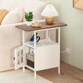Farmhouse Narrow Side Table with Charging Station - 3-Tier End Table with USB & Outlets Compact Bedside Storage Table for Small Spaces, Multi-Functional Accent Table for Bedroom, Couch Corner Entryway