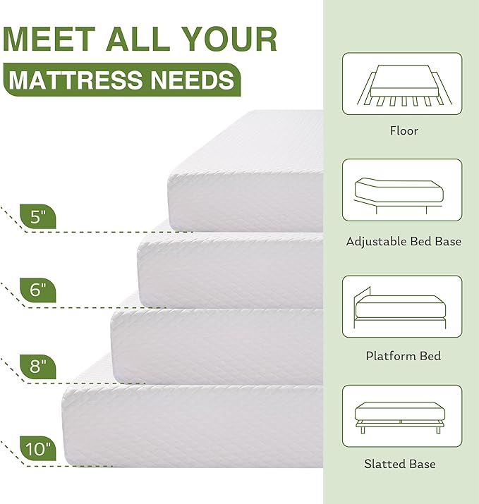 Twin XL Memory Foam Mattress, 12 Inch Bed Mattress in a Box with Cooling Green Tea Gel, Relieve Pressure with Medium Support, CertiPUR-US Certified, 80''L x 38''W, White