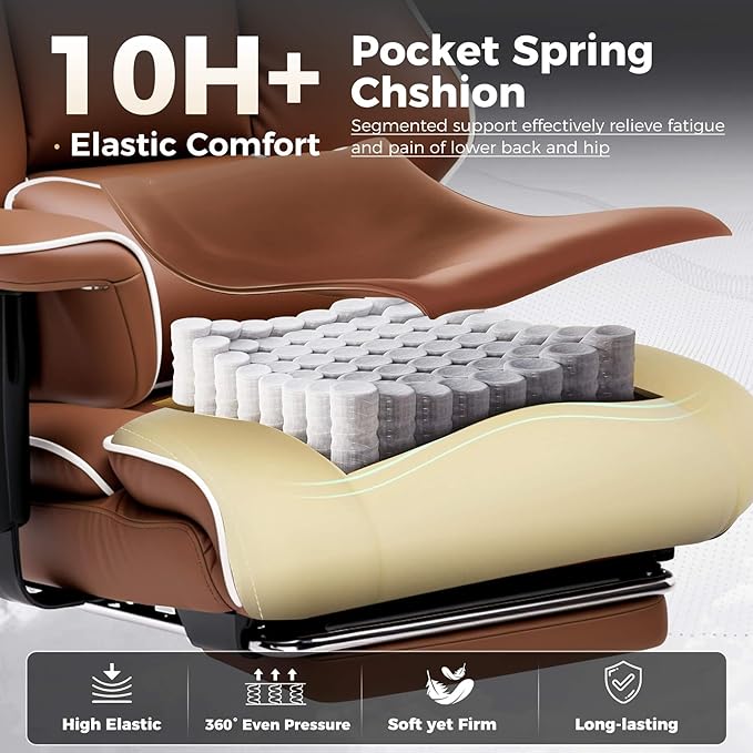 GTRACING Big and Tall Gaming Chair 400lbs Heavy Duty Office Chair with Foot Rest & Ergonomic Pocket Spring Cushion, High Back Lumbar Support for Lower Back Pain Relief, Coffee Brown