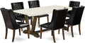 East West Furniture V727FO749-7 7 Piece Dining Table Set Consist of a Rectangle Dining Room Table with V-Legs and 6 Black Faux Leather Parsons Chairs, 40x72 Inch, Multi-Color