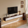 Floating TV Stand High Gloss,70'' Wall-Mounted TV Cabinet,Floating TV Console,Under TV Shelf with 3 Doors for Living Room Bedroom(Walnut+White)