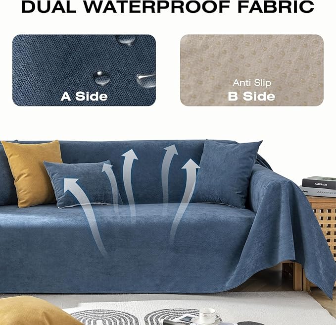 STACYPIK Waterproof Dark Blue Sofa Cover, Washable Couch Cover for 2 Cushion Couch, Anti-Slip Furniture Protector, Pet-Friendly Couch Cover for Pets and Kids, Loveseat Covers, Futon Cover-71X71IN