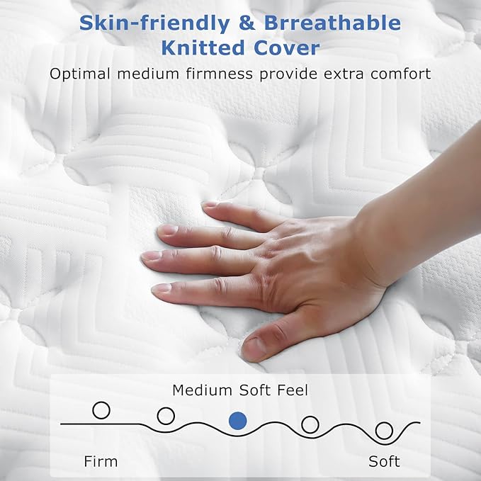 Queen Mattress,10 Inch Medium Firm Hybrid Queen size Bed Mattress, Memory Foam Mattresses in a Box for Pressure Relief, Individual Pocket Spring-Motion Isolation with Edge Support, CertiPUR-US
