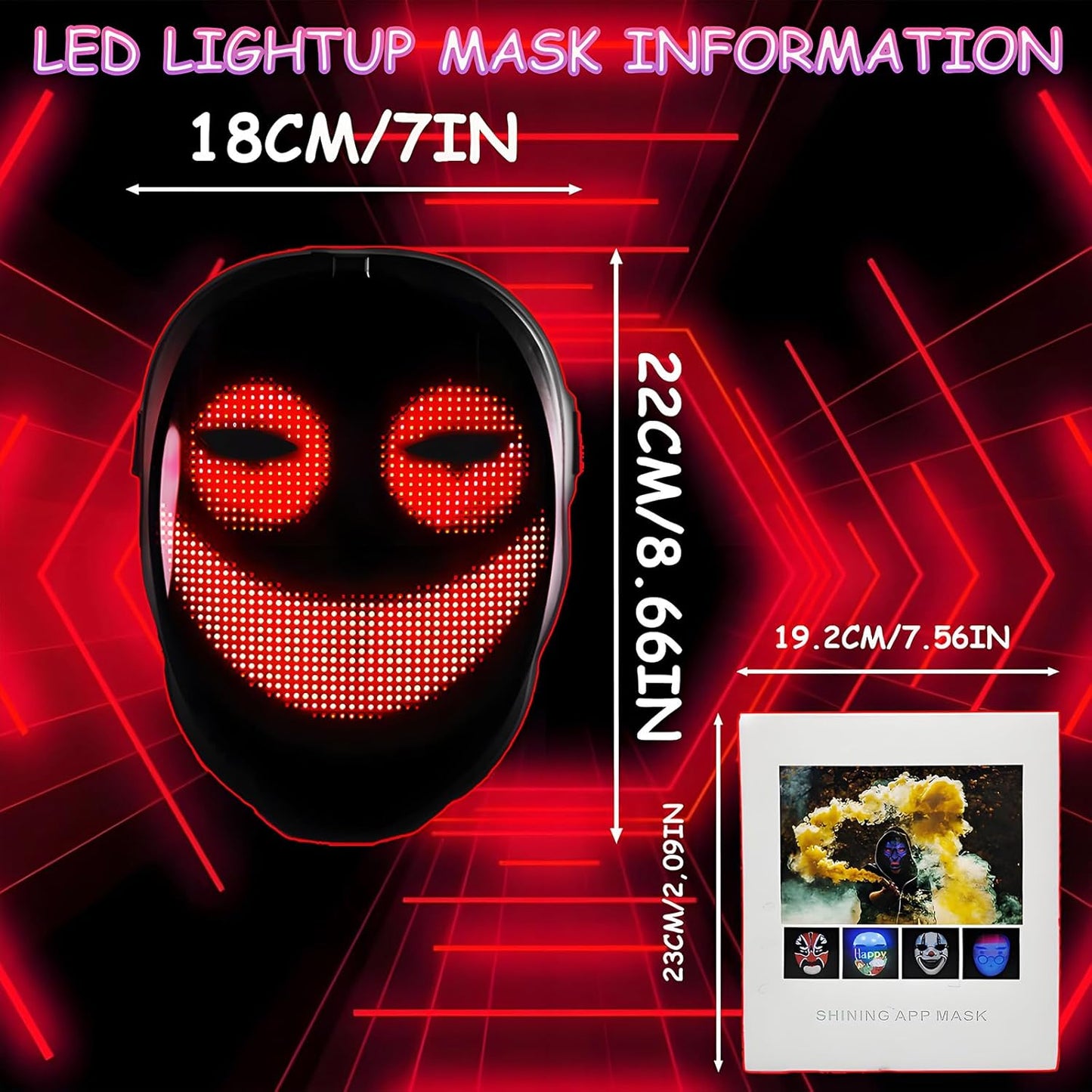 Led Mask Lighted Up Mask - Led Masks with Gesture Sensing Costume for Halloween Costume Cosplay Party Cool Gifts