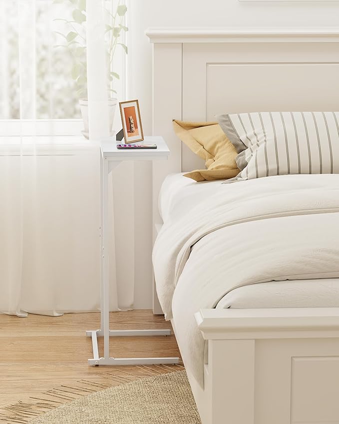 TUTOTAK C Shaped End Table, Small Side Table, 28.7 inch Tall Couch Table, Sofa Table, Living Room, Bed Room, White TB01BW071