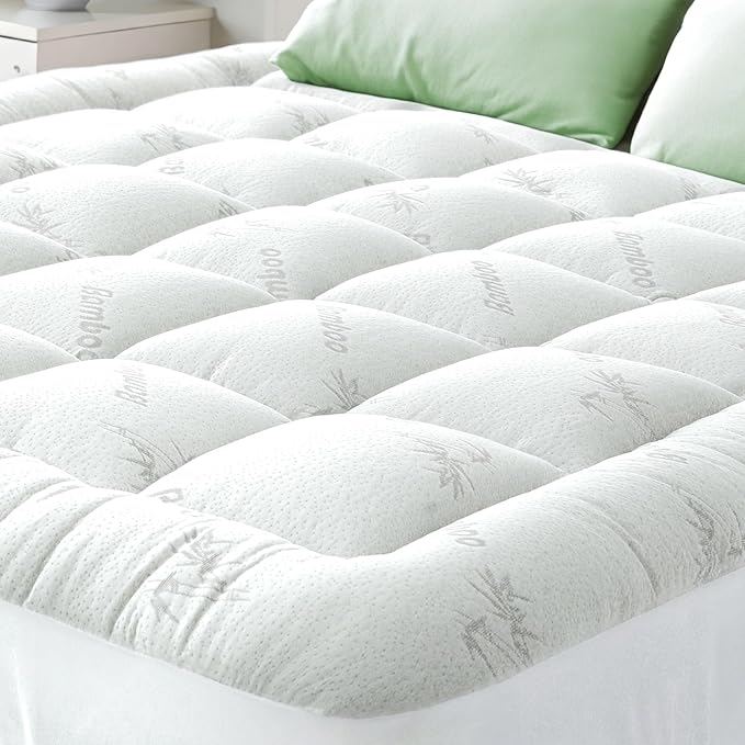 Ultra Soft Queen RV Size Mattress Topper - Viscose Made from Bamboo Pillow Top Mattress Pad for Back Pain Relief - Naturally Cooling for Hot Sleepers, White