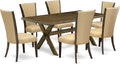 East West Furniture X777VE703-7 7 Piece Dinette Set Consist of a Rectangle Dining Room Table with X-Legs and 6 Brown Linen Fabric Upholstered Parson Chairs, 40x72 Inch, Multi-Color