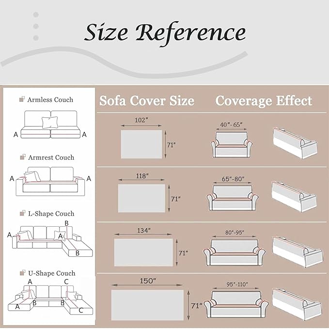 Couch Cover for Dogs Washable Sofa Cover, Sectional Couch Covers, Sofa Covers for 2 Cushion Couch, Non Slip Stripe Sofa Slipcovers Furniture Protector, Couch Protector from Cat Claws, Light,75''x134''