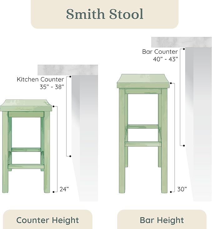 Grain & Grove Smith Collection Set of 4 Solid Wood Counter Height Bar Stools, 24-Inch Saddle Seat Backless Stools, Ideal for Kitchen Island, Dining, or Home Bar Seating, Pecan