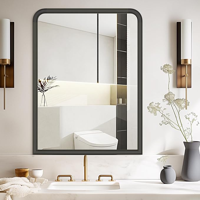 WallBeyond Black Wood Bathroom Mirrors for Wall Mounted, 30" x 40" Rustic Wood Frame Wall Mirrors Decorative for Living Room or Bedroom Vanity Mirror (Horizontal/Vertical Black)