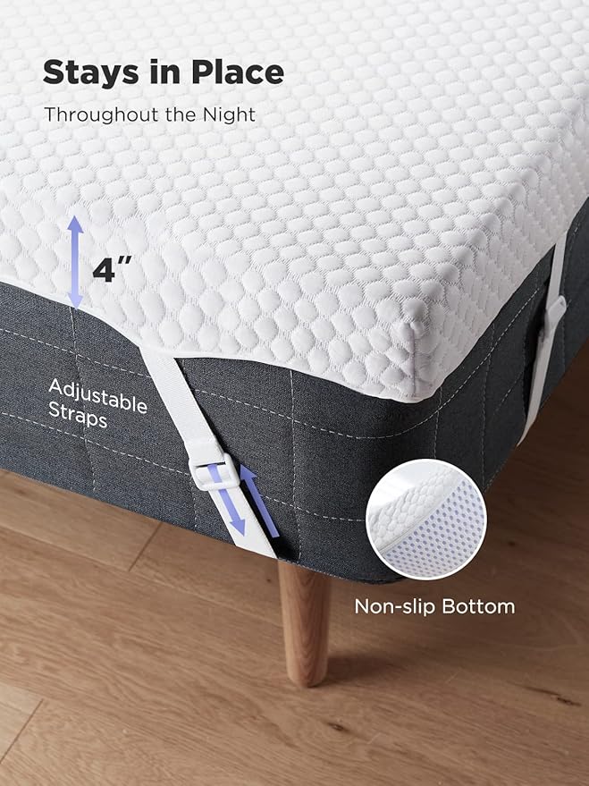 PERLECARE 4 Inch Gel Memory Foam Mattress Topper, Premium Soft Mattress Topper for Cooling, Non-Slip Design with Removable & Washable Cover, CertiPUR-US Certified - Full