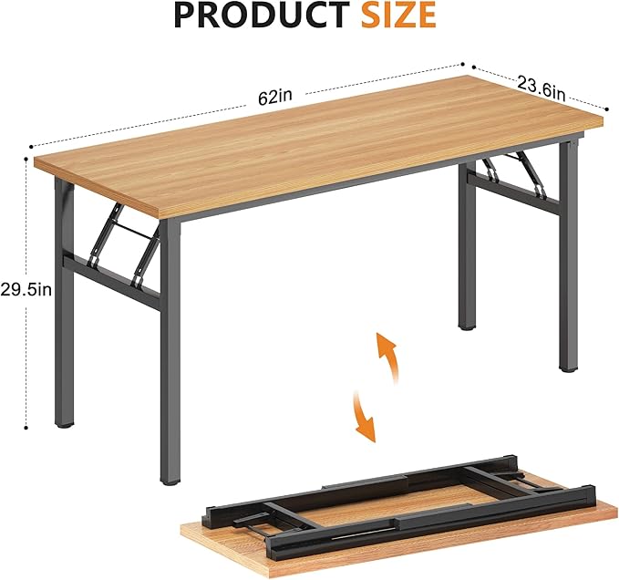 DlandHome Computer Desk 62 inches Office Desk Computer Table Study Writing Desk Workstation for Home Office Metal Frame Teak and Black