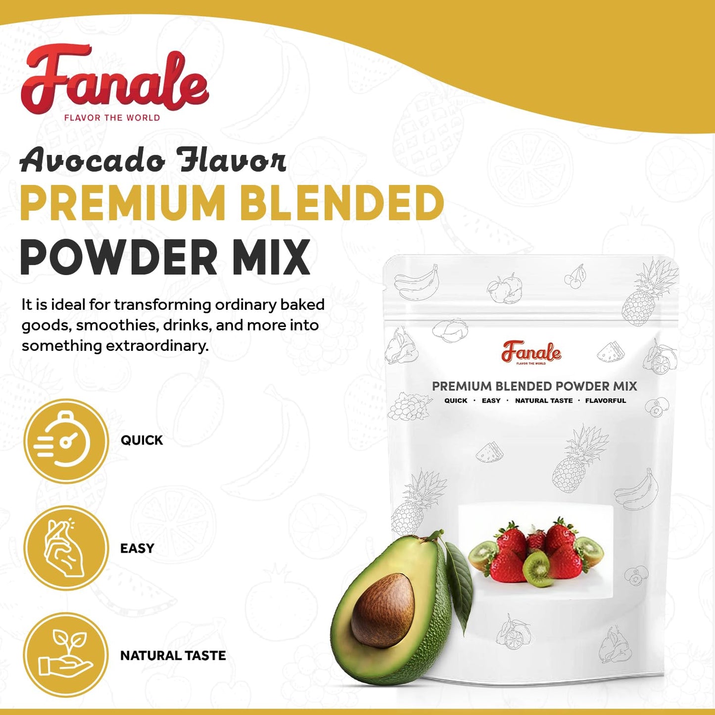 Fanale Premium Avocado Bubble Tea Flavoring Powder | Perfect for Baking, Smoothies, Desserts and Drinks | Instant Flavoring Powder for Boba Milk Tea - 2.2 Pounds (Pack of 1)
