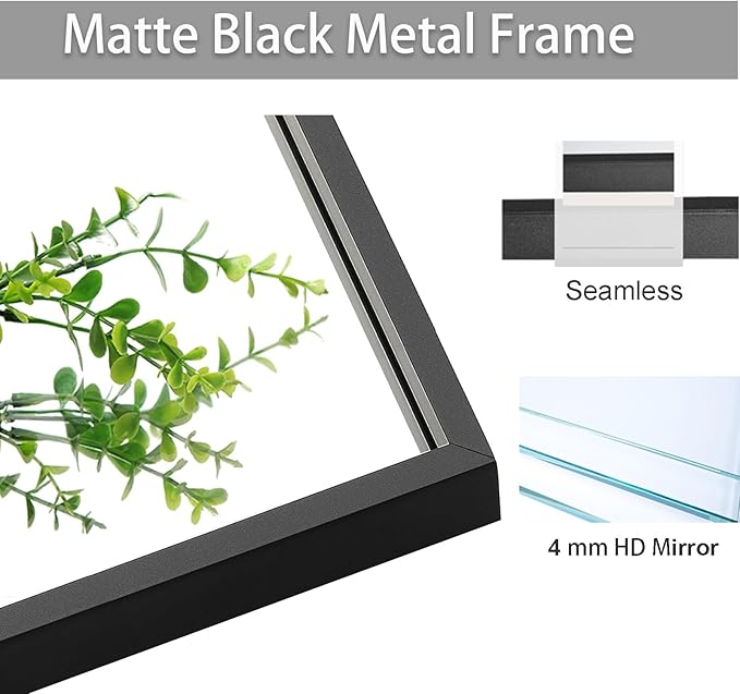 Wall Mirror 32x48, Rectangle Bathroom Mirror 32 x 48 inch, Black Metal Wall Mirror, Large Vanity Mirror 32 by 48 Modern Wall Mounted Mirrors for Hallway, Living Room, Bedroom