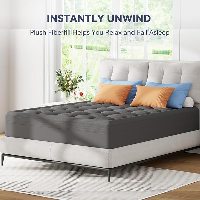 ELEMUSE 3 Inch Dual Layer Memory Foam Mattress Topper King, 2 Inch Cooling Gel Memory Foam Plus 1 Inch Down Alternative Pillowtop Mattress Pad with Cooling Cover, Soft Comfort Support, Grey