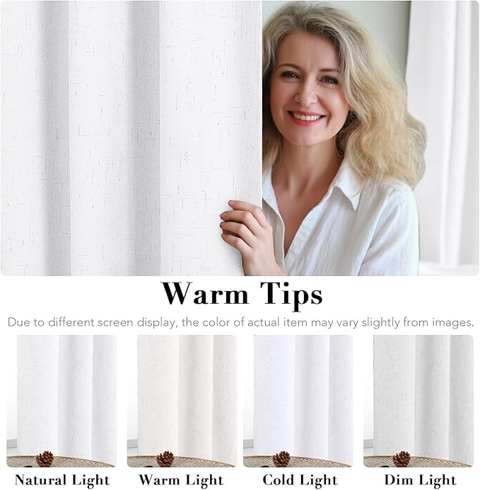 H.VERSAILTEX 100% Blackout Curtains for Bedroom Thermal Insulated Linen Textured Curtains Heat and Full Light Blocking Drapes Living Room Curtains 2 Panel Sets, 52x63 - Inch, Pure White