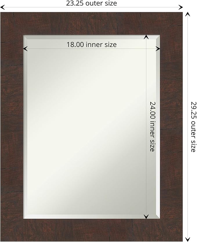 Amanti Art Brown Bathroom Mirror for Over Sink, 29x23 Wildwood Brown Rectangle Vanity Mirror, Medium Rustic Farmhouse Frame, Hangs Horizonally and Vertically, Bathroom Wall Decor, Beveled Edge