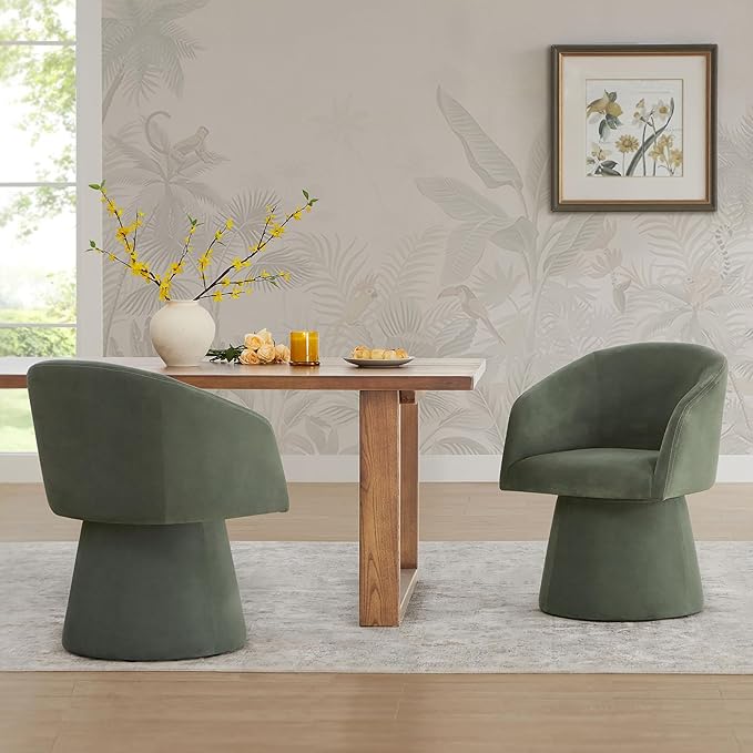 Swivel Dining Chairs Modern Accent Armchair Side Deskchair for Diningroom Vanity Bedroom Livingroom Reading Room,Green,1 Box