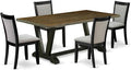 East West Furniture V677MZ606-5 5 Piece Kitchen Table & Chairs Set Includes a Rectangle Dining Room Table with V-Legs and 4 Shitake Linen Fabric Upholstered Chairs, 40x72 Inch, Multi-Color