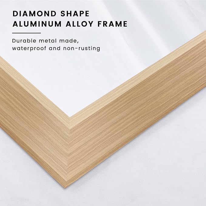 Amorho 40X32 Inch Bathroom Mirror for Wall, Oak Wood Grain Metal Framed Mirror, Anti-Rust, Hang Horizontally/Vertically, Suitable for Vanity, Bedroom, Farmhouse, Bathroom