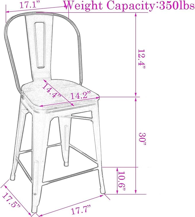 Changjie Furniture 30 Inches Metal Barstools Set of 4 Counter Height Bar Stools Industrial Stools with Backs High Back Chairs for Kitchen Island (30 Inch, Rusty)